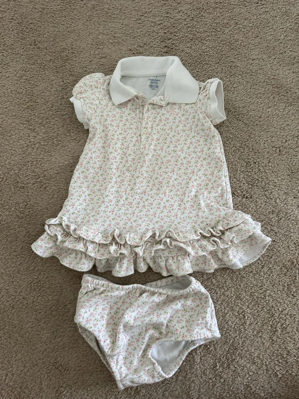 Ralph Lauren Cream Polo Dress with Pink Floral Print 12 m